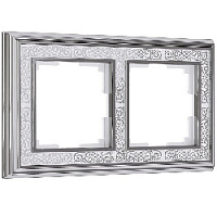 Дизайнерская рамка 2 местная, хром / белый, алюминий, акрил, W0021431 Werkel