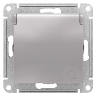 Дизайнерская розетка с заземлением, шторками и с крышкой, алюминий, ATN000346 Schneider Electric, серия Atlas Design