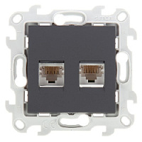 Дизайнерская розетка компьютерная 2хRJ-45 кат. 5е, графит, 2450593-038 Simon, серия 24 Harmonie
