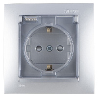 Дизайнерская розетка IP44 с заземлением, шторками и с крышкой, алюминий, 1590450-033 Simon, серия 15