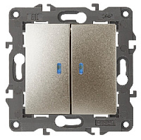 Дизайнерский выключатель с подсветкой, шампань, Б0034240 Эра, двухклавишный, серия Elegance