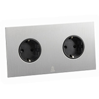 Дизайнерская розетка двойная с/з и шторками электрическая Aura Никель браш, BAN2SS Bonze