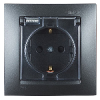 Дизайнерская розетка IP44 с заземлением, шторками и с крышкой, графит, 1590450-038 Simon, серия 15