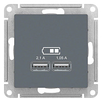 Дизайнерская розетка USB разъем A+A двойная, грифель, ATN000733 Schneider Electric, серия Atlas Design