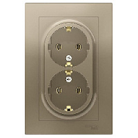Дизайнерская двойная розетка с заземлением, шампань, ATN000524 Schneider Electric, серия Atlas Design