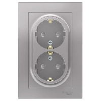 Дизайнерская двойная розетка с заземлением и шторками, алюминий, ATN000326 Schneider Electric, серия Atlas Design