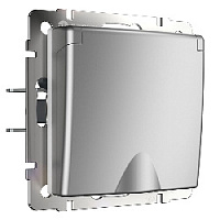 Дизайнерская розетка с заземлением, шторками и с крышкой IP44, серебряный глянцевый, W1171206 Werkel