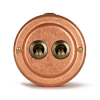 Ретро выключатель проходной с гайкой, медь, 30402-7 Vintage-Brass, двухклавишный, проходной