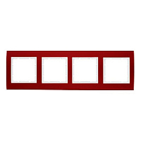 Дизайнерская рамка 4 местная, красный/полярная белизна, алюминий, 10143022 Berker, серия B.3