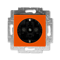 Дизайнерская розетка с заземлением и шторками, оранжевый / дымчатый черный, 2CHH203457A6066 ABB, серия Levit