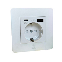 Дизайнерская розетка с/з и шторками электрическая с USB(A+C) Vega Белый лед, BVWSSUSBTC Bonze