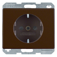 Дизайнерская розетка с заземлением и шторками, коричневый, глянцевый, 41350001 Berker, серия Arsys