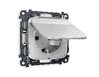 Комплект механизма электрической розетки с/з c шторками и крышкой, серебро глянец, MO408010 Ambrella Volt