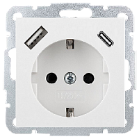 Дизайнерская розетка с заземлением + 2хUSB разъем A+C (с быстрой зарядкой), белый, 85507W Wedder, 5V 3A, 12V 1,5A,  max. 18W