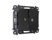 Комплект механизма 2-кл выключателя с подсветкой 5600K нейтральный белый свет, черный матовый, MO804015 Ambrella Volt, двухклавишный