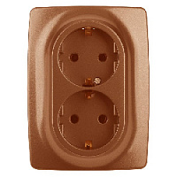Дизайнерская розетка двойная с заземлением и шторками, медь, Б0036450 Эра, серия 12