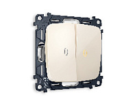 Комплект механизма 2-кл проходного выключателя с подсветкой 3200K мягкий теплый свет, бежевый глянец, MO304030 Ambrella Volt, двухклавишный