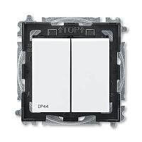 Дизайнерский выключатель IP44, белый / дымчатый черный, 2CHH595940A4062, ABB, двухклавишный, серия Levit