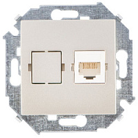 Дизайнерская розетка компьютерная RJ-45 кат. 5е и заглушка, шампань, 1591598-034 Simon, серия 15