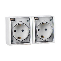 Дизайнерская розетка IP54 двухместная с заземлением и с крышкой, белый, 1594433-030 Simon, серия 15 Aqua