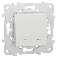 Дизайнерский выключатель с подсветкой, белый, NU521318N Schneider Electric, двухклавишный, проходной, серия Unica New