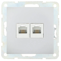 Дизайнерская розетка компьютерная 2хRJ-45 кат. 5е с накладкой, серебристый металлик, 866203 LK Studio, серия LK60