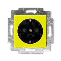 Дизайнерская розетка с заземлением и шторками, желтый / дымчатый черный, 2CHH203457A6064 ABB, серия Levit