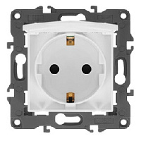 Дизайнерская розетка с заземлением, шторками и с крышкой, белый, Б0034278 Эра, серия Elegance