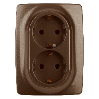 Дизайнерская розетка двойная с заземлением, бронза, Б0031235 Эра, серия 12