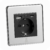 Дизайнерская розетка с/з и шторками электрическая с USB(A+C) Mira Зеркальный хром, BMCSSUSBTC Bonze