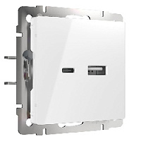 Дизайнерская розетка 2хUSB разъем A+C, белый глянцевый, W1171801 Werkel
