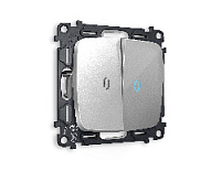 Комплект механизма 2-кл выключателя с подсветкой 10000K голубой свет, серебро глянец, MO404020 Ambrella Volt, двухклавишный