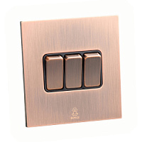 Дизайнерский выключатель Aura Медь браш, BAC3KB Bonze трехклавишный проходной