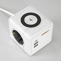 Розеточный блок 3-х местный + 3×USB + беспроводная зарядка Minimir Home с заземлением, белый, W6513501 Werkel, 3м.
