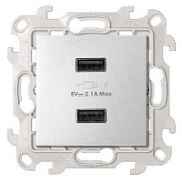 Дизайнерская розетка 2хUSB, алюминий, 2411096-033 Simon, серия 24 Harmonie