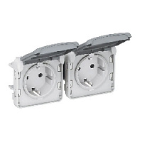 Дизайнерская двойная розетка с заземлением и безвинт. клеммами, серый, 069576 Legrand, горизонтальный блок, серия Plexo