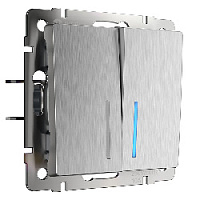 Дизайнерский выключатель с подсветкой, серебряный рифленый, W1120109 Werkel, двухклавишный