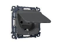 Комплект механизма электрической розетки с/з c шторками и крышкой, графит мягкое касание, MO908010 Ambrella Volt