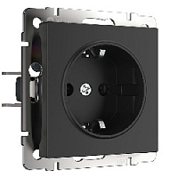 Дизайнерская розетка с заземлением и шторками, черный матовый, W1171108 Werkel