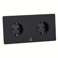 Дизайнерская розетка двойная с/з и шторками электрическая Vega Черный песок, BVB2SS Bonze