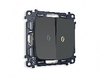 Комплект механизма 2-кл выключателя с подсветкой 3200K мягкий теплый свет, графит мягкое касание, MO904010 Ambrella Volt, двухклавишный