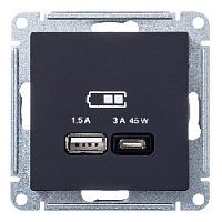 Дизайнерская розетка USB разъем A+C двойная, карбон, ATN001029 Schneider Electric, серия Atlas Design