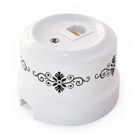 Ретро розетка компьютерная RJ-45 cat.6, белый с черным узором, 32120 Lindas