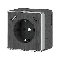 Дизайнерская розетка с заземлением и шторками + 2хUSB разъем A+C, графит рифленый, W5071704 Werkel, серия Gallant