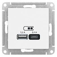 Дизайнерская розетка USB разъем A+C двойная, белый, ATN000139 Schneider Electric, серия Atlas Design