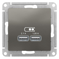 Дизайнерская розетка USB разъем A+A двойная, сталь, ATN000933 Schneider Electric, серия Atlas Design