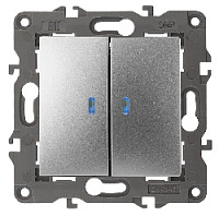 Дизайнерский выключатель с подсветкой, алюминий, Б0034239 Эра, двухклавишный, серия Elegance