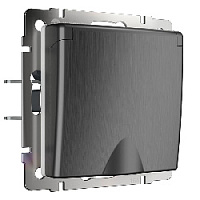 Дизайнерская розетка с заземлением, шторками и с крышкой IP44, графит рифленый, W1171204 Werkel