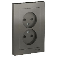 Дизайнерская двойная розетка без заземления, со шторками, сталь, ATN000922 Schneider Electric, серия Atlas Design