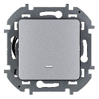 Дизайнерский выключатель с подсветкой, алюминий, 673662 Legrand, одноклавишный, проходной, серия Inspiria